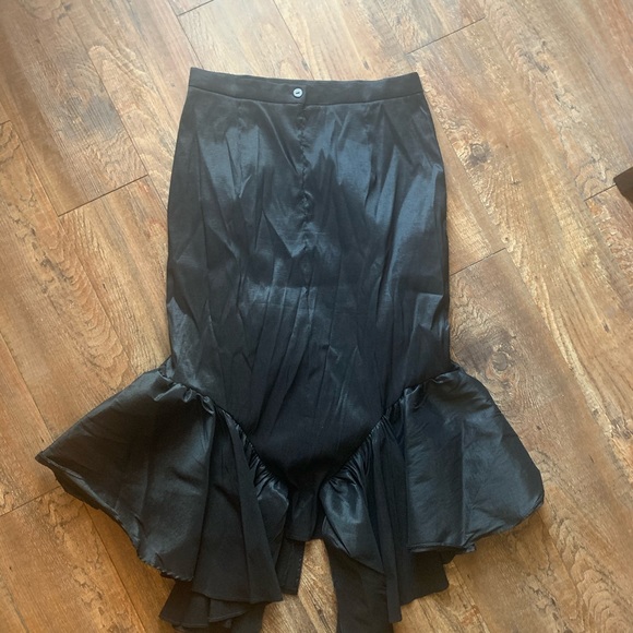 Retro Raquel Polyester black high low asymmetrical ruffle flare midi skirt - Picture 6 of 10